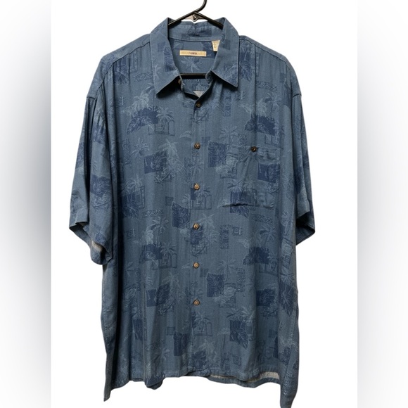 Blue casual short sleeve floral button down shirt - Picture 1 of 4